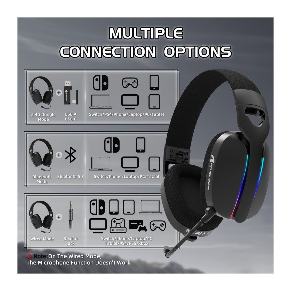 Imagem 6 de 11 do produto Headset Gamer Sem Fio Attack Shark L90, Bluetooth, High Fidelity, Preto - L90