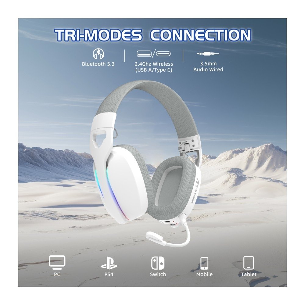Imagem 2 de 11 do produto Headset Gamer Sem Fio Attack Shark L90, Bluetooth, High Fidelity, Branco - L90