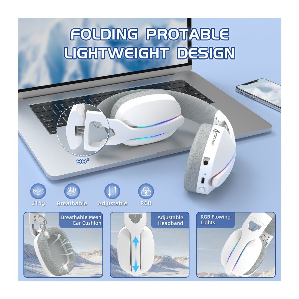 Imagem 4 de 11 do produto Headset Gamer Sem Fio Attack Shark L90, Bluetooth, High Fidelity, Branco - L90