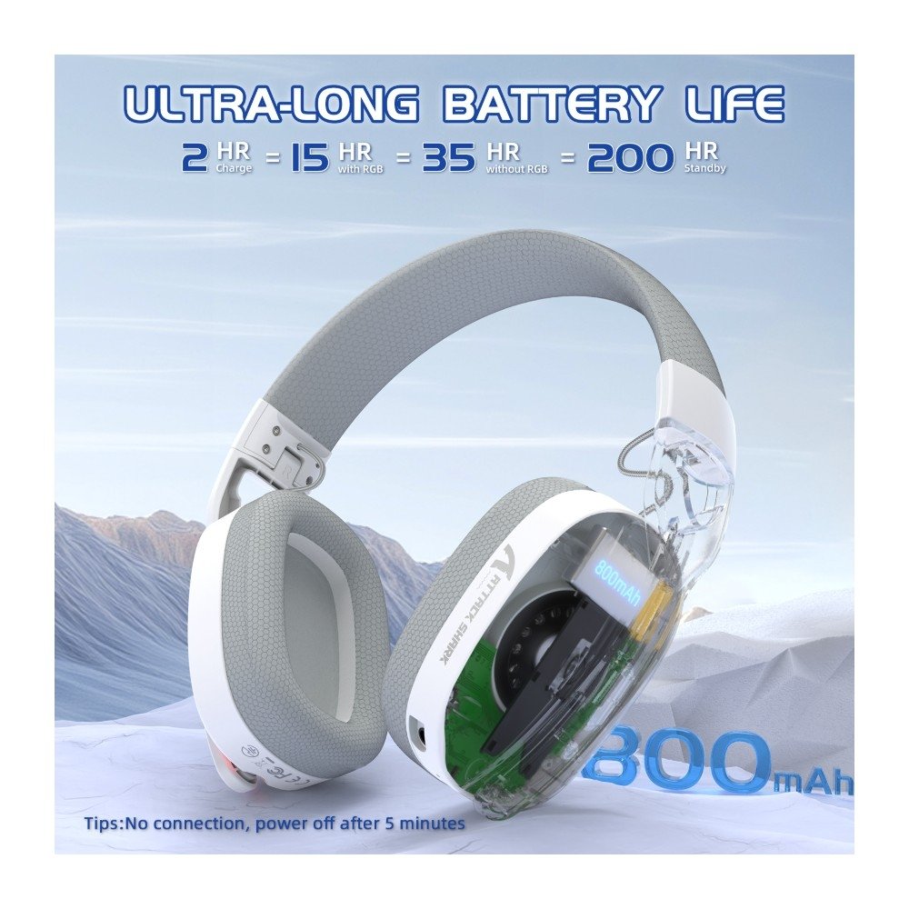 Imagem 5 de 11 do produto Headset Gamer Sem Fio Attack Shark L90, Bluetooth, High Fidelity, Branco - L90