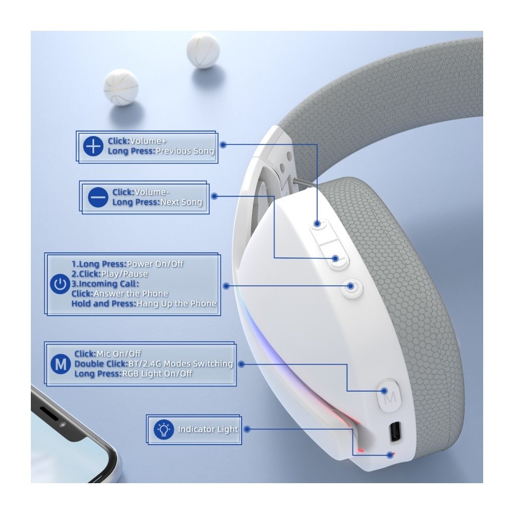 Imagem 8 de 11 do produto Headset Gamer Sem Fio Attack Shark L90, Bluetooth, High Fidelity, Branco - L90