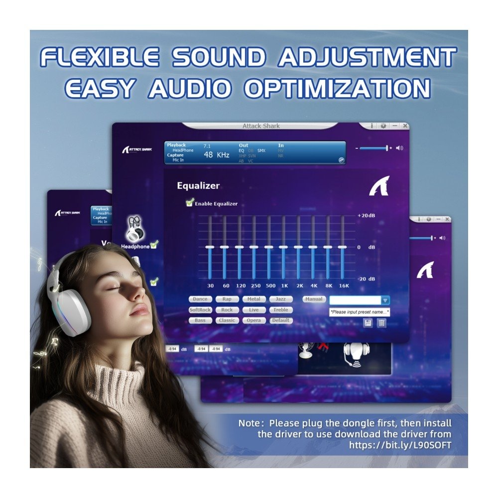 Imagem 9 de 11 do produto Headset Gamer Sem Fio Attack Shark L90, Bluetooth, High Fidelity, Branco - L90