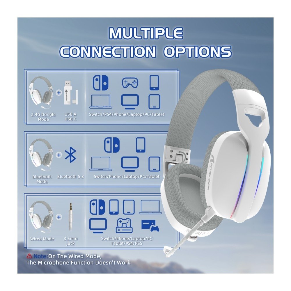 Imagem 10 de 11 do produto Headset Gamer Sem Fio Attack Shark L90, Bluetooth, High Fidelity, Branco - L90
