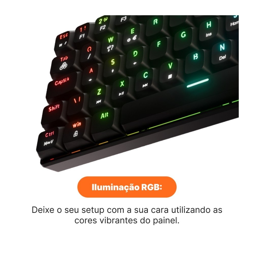 Imagem 2 de 5 do produto Teclado Mecânico Gamer Husky Prince, 60%, RGB Ampliado, Switch Huano Brown, HotSwap, ABNT, Preto - HTG100PTMA
