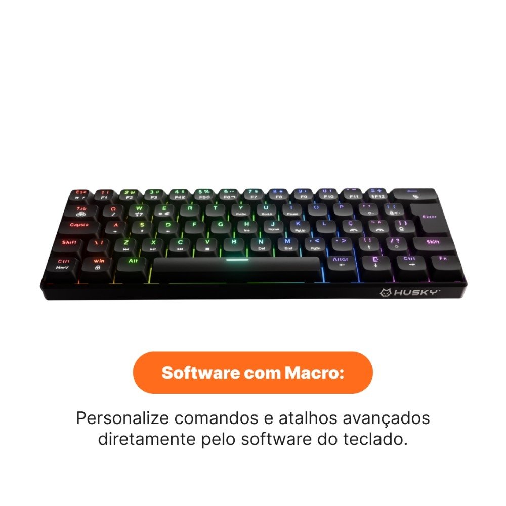Imagem 3 de 5 do produto Teclado Mecânico Gamer Husky Prince, 60%, RGB Ampliado, Switch Huano Brown, HotSwap, ABNT, Preto - HTG100PTMA