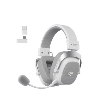Headset Gamer Sem Fio Havit H2002D Pro, Drivers 53mm, 2.4GHz, P3, Microfone Removível, Branco - HVGMH-H2002d PRO-WG