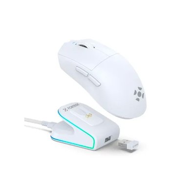 Mouse Gamer Sem Fio Fortrek Loyal, RGB, Sensor PAW3311, 12000 DPI, Com Dock de Carregamento Magnético, Branco - 86964