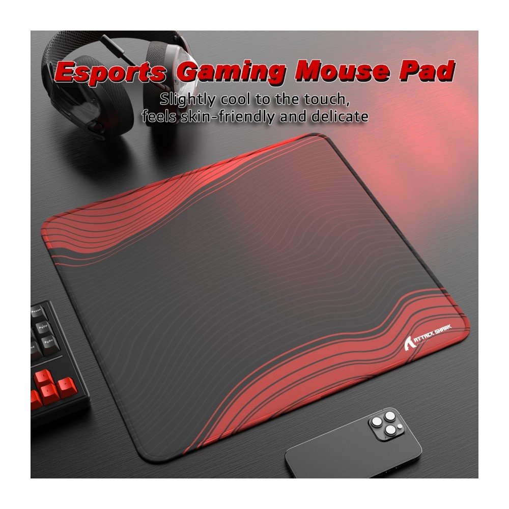 Imagem 8 de 9 do produto Mousepad Gamer Attack Shark, Black Red-Contour Line - CCM02