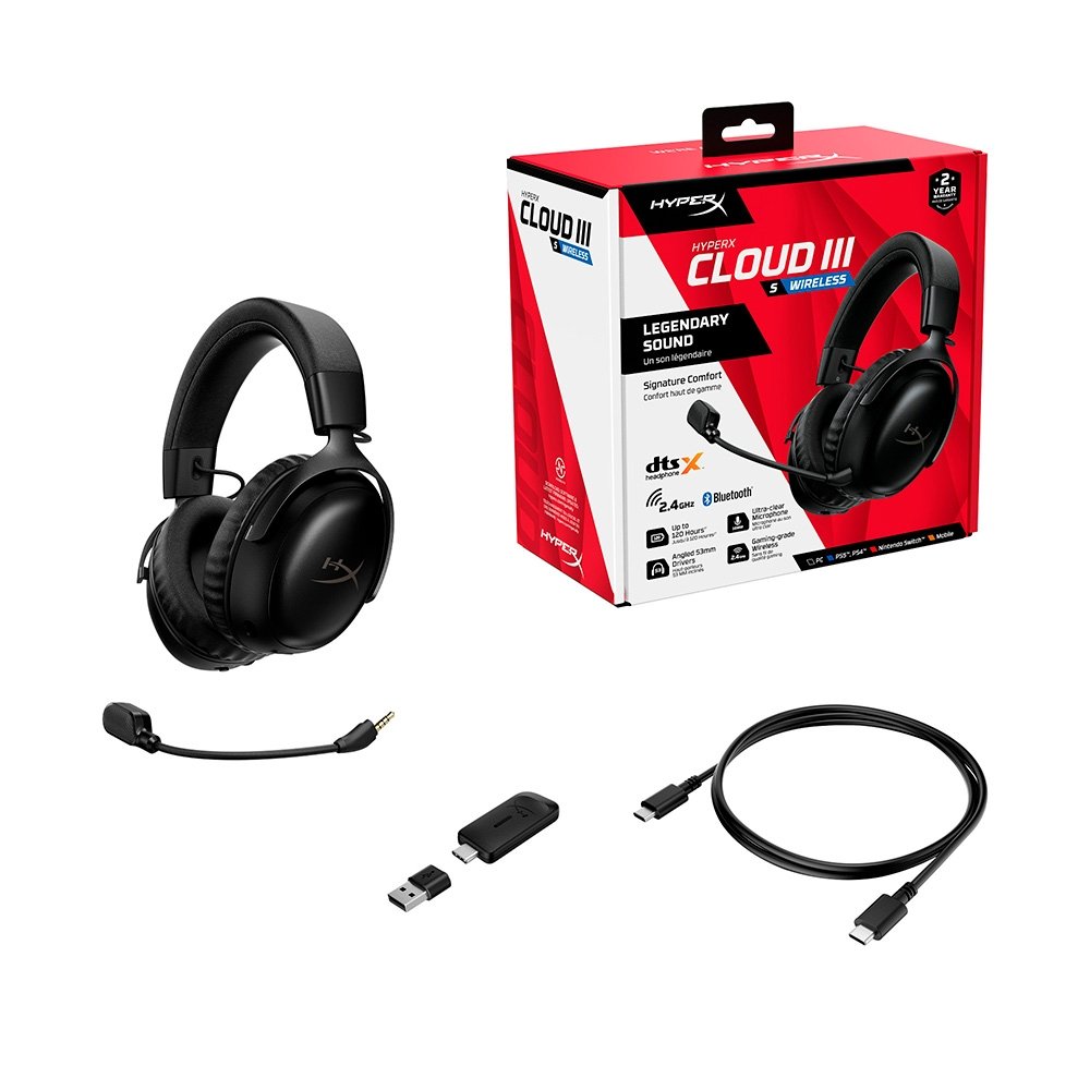 Imagem 8 de 11 do produto Headset Gamer Sem Fio HyperX Cloud III S, DTS Headphone:X, Bateria até 120h, Preto - A59YZAA