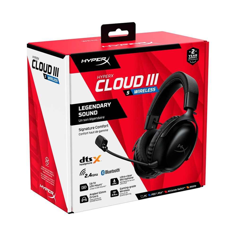 Imagem 10 de 11 do produto Headset Gamer Sem Fio HyperX Cloud III S, DTS Headphone:X, Bateria até 120h, Preto - A59YZAA