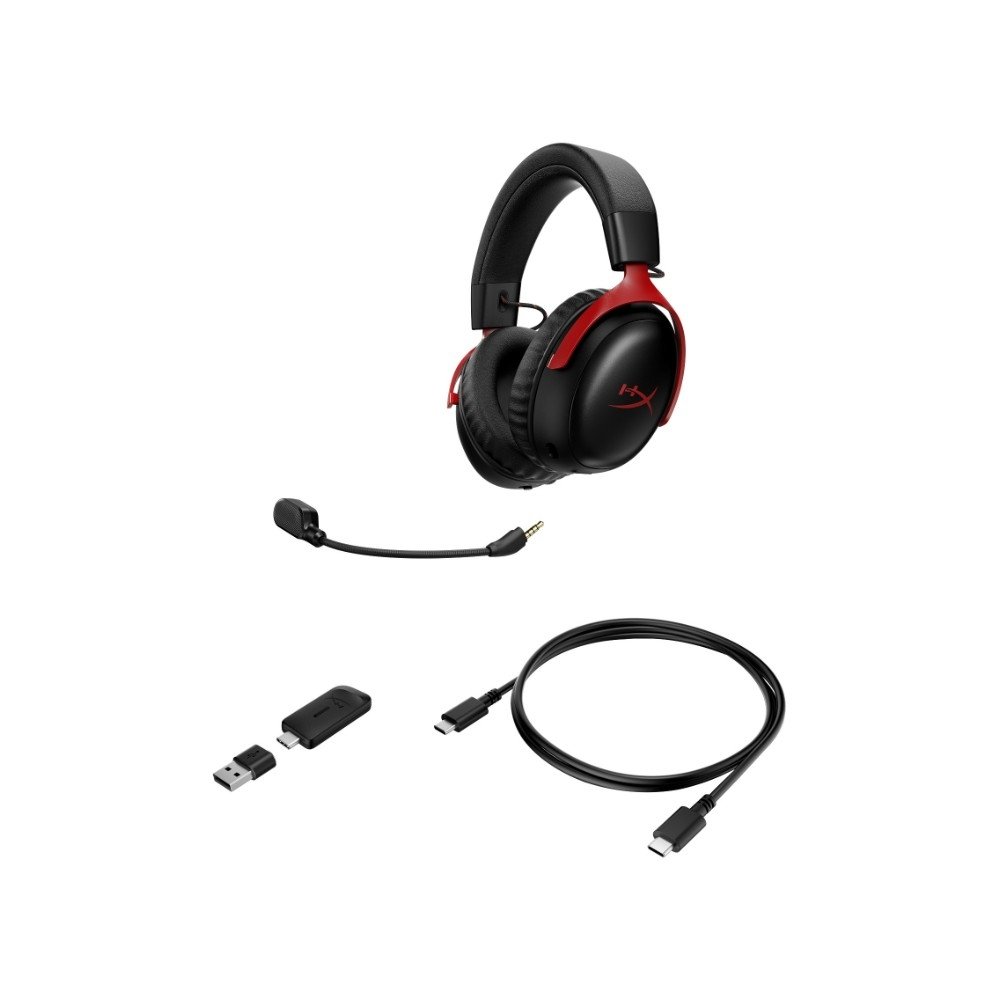 Imagem 3 de 7 do produto Headset Gamer Sem Fio HyperX Cloud III S, DTS Headphone:X, Bateria até 120h, Preto e Vermelho - A59Z0AA