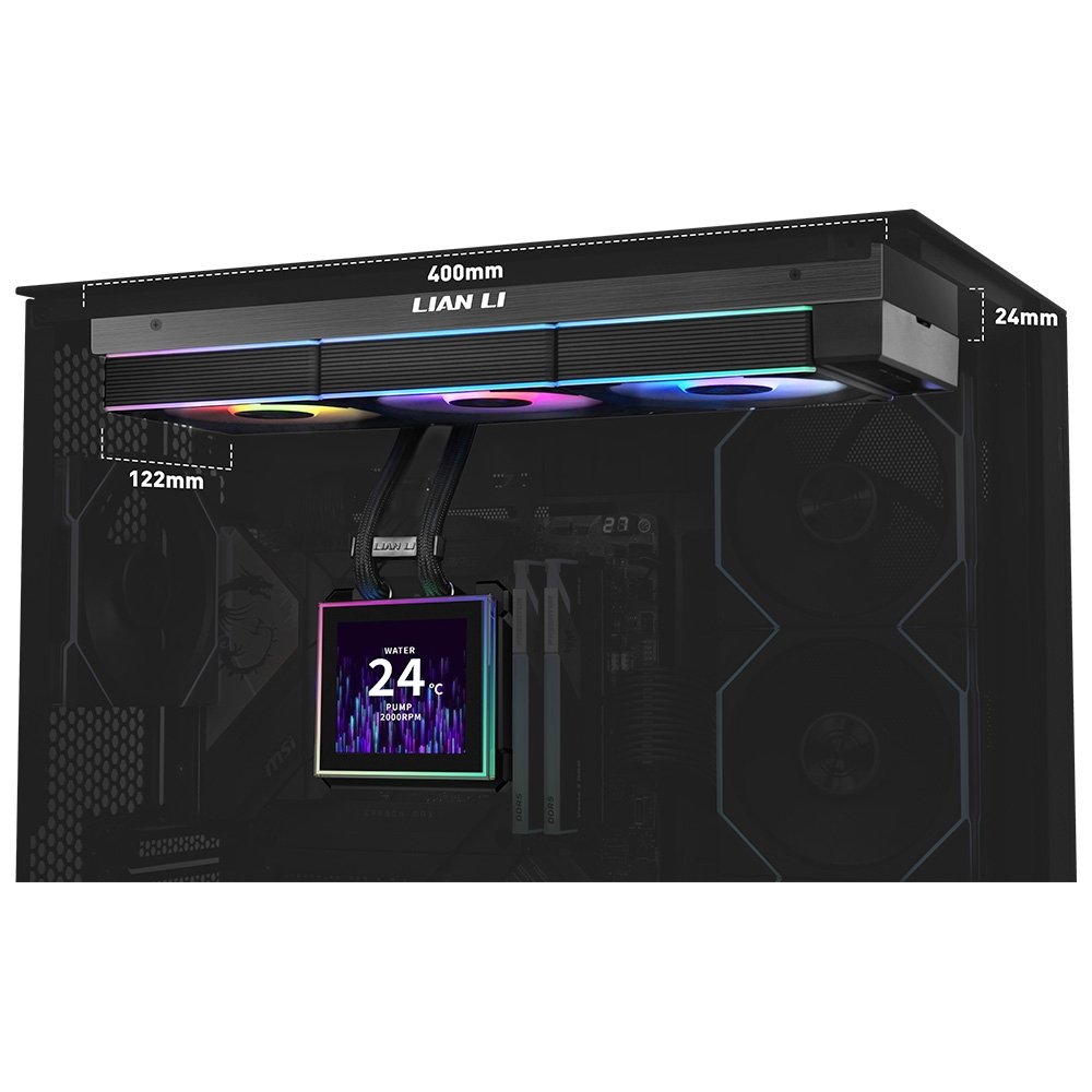 "Water Cooler Lian Li Hydroshift II LCD-S, 360mm, Tela IPS 3.4"""", ARGB, Uni Fans CL Wireless, Preto - GHS2LCDS36CB" - view 6