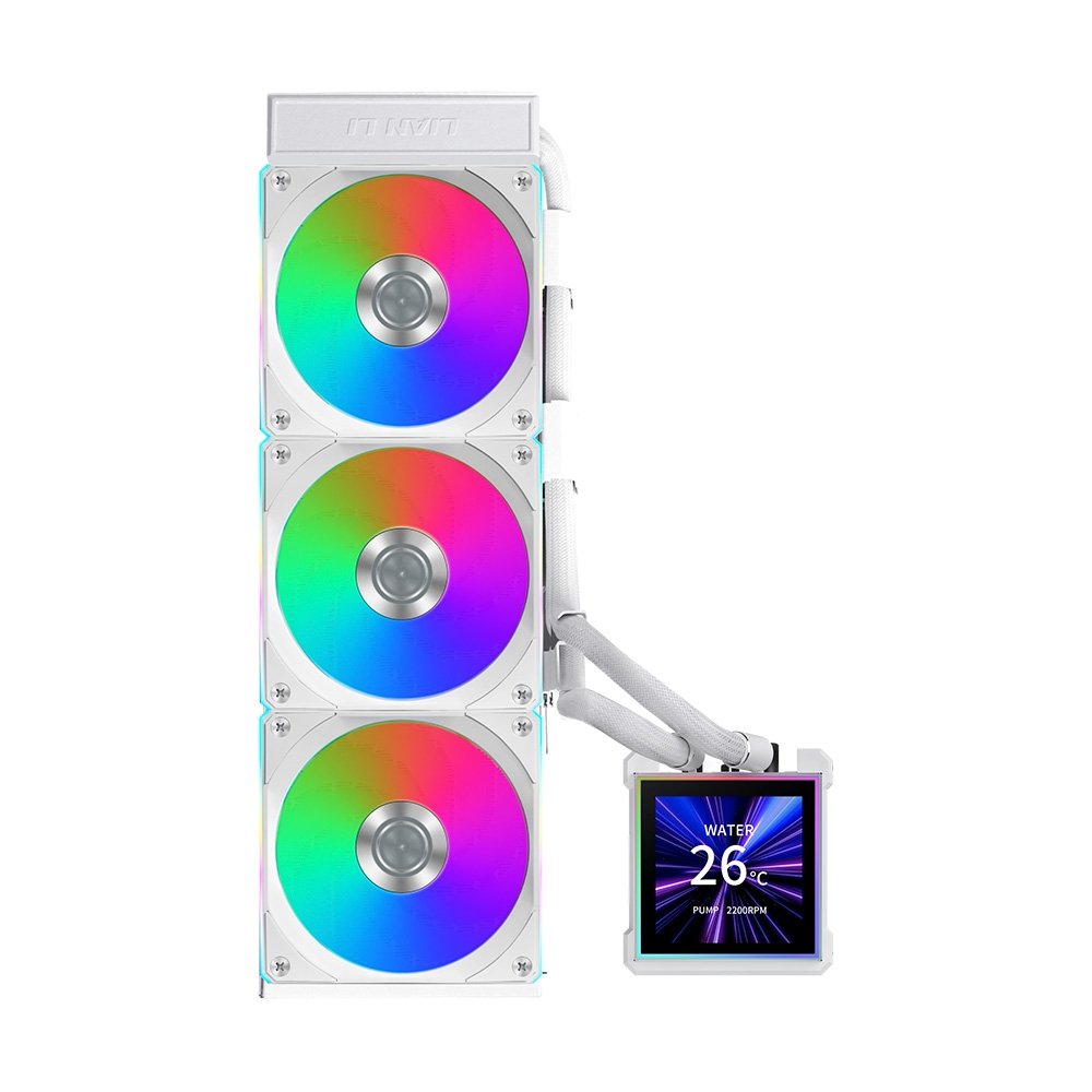 Imagem 2 de 5 do produto Water Cooler Lian Li Hydroshift II LCD-S, 360mm, Tela IPS 3.4", ARGB, Uni Fans CL Wireless, Branco - GHS2LCDS36CW