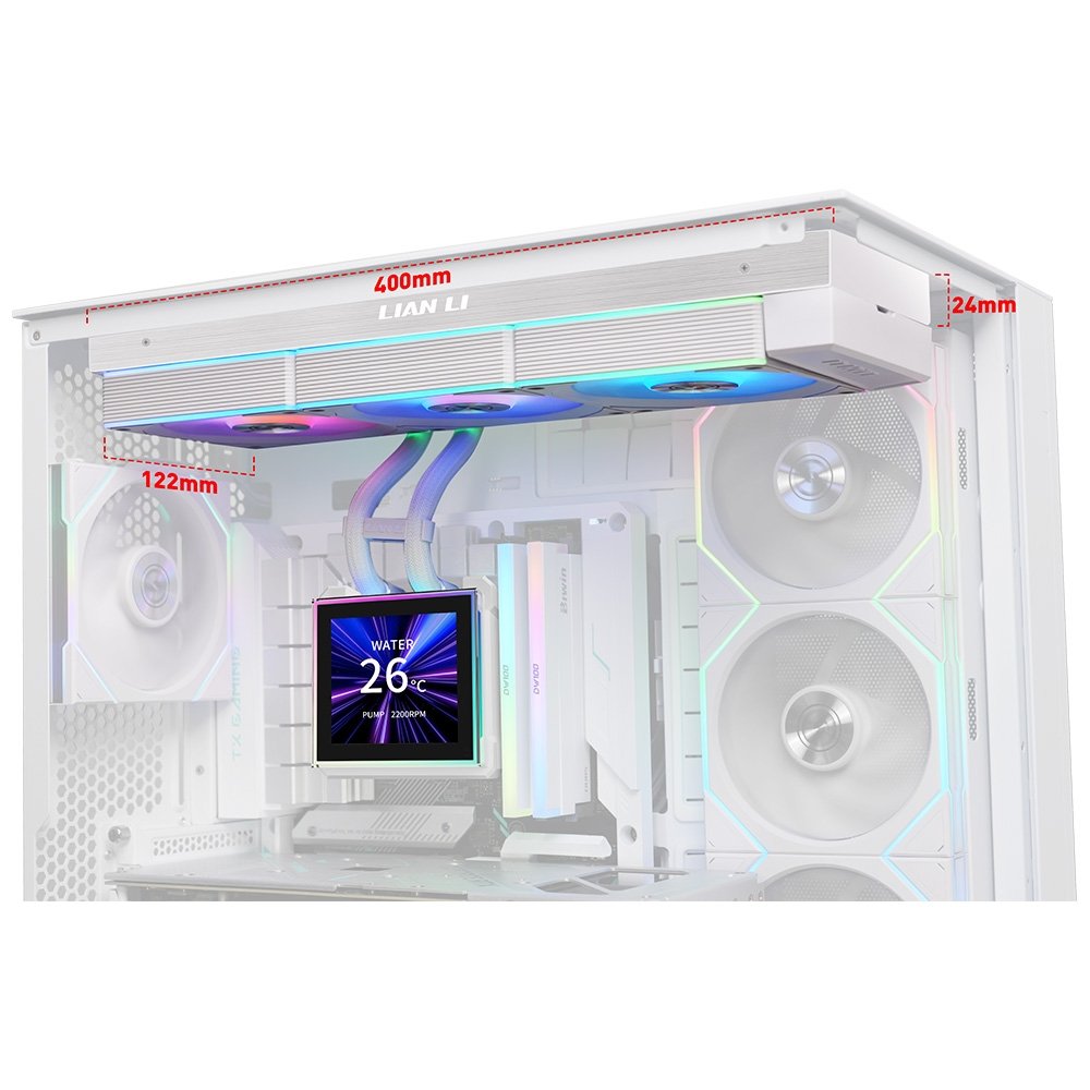 Imagem 5 de 5 do produto Water Cooler Lian Li Hydroshift II LCD-S, 360mm, Tela IPS 3.4", ARGB, Uni Fans CL Wireless, Branco - GHS2LCDS36CW