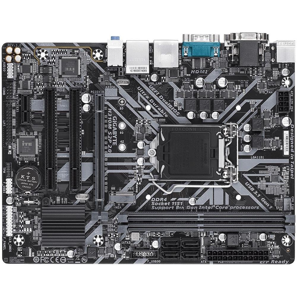 Placa-Mãe Gigabyte H310M S2P 2.0, Intel LGA 1151, mATX, DDR4, Preto - H310M S2P 2.0 Placa-Mãe Gigabyte H310M S2P 2.0, Intel LGA 1151, mATX, DDR4, Preto - H310M S2P 2.0