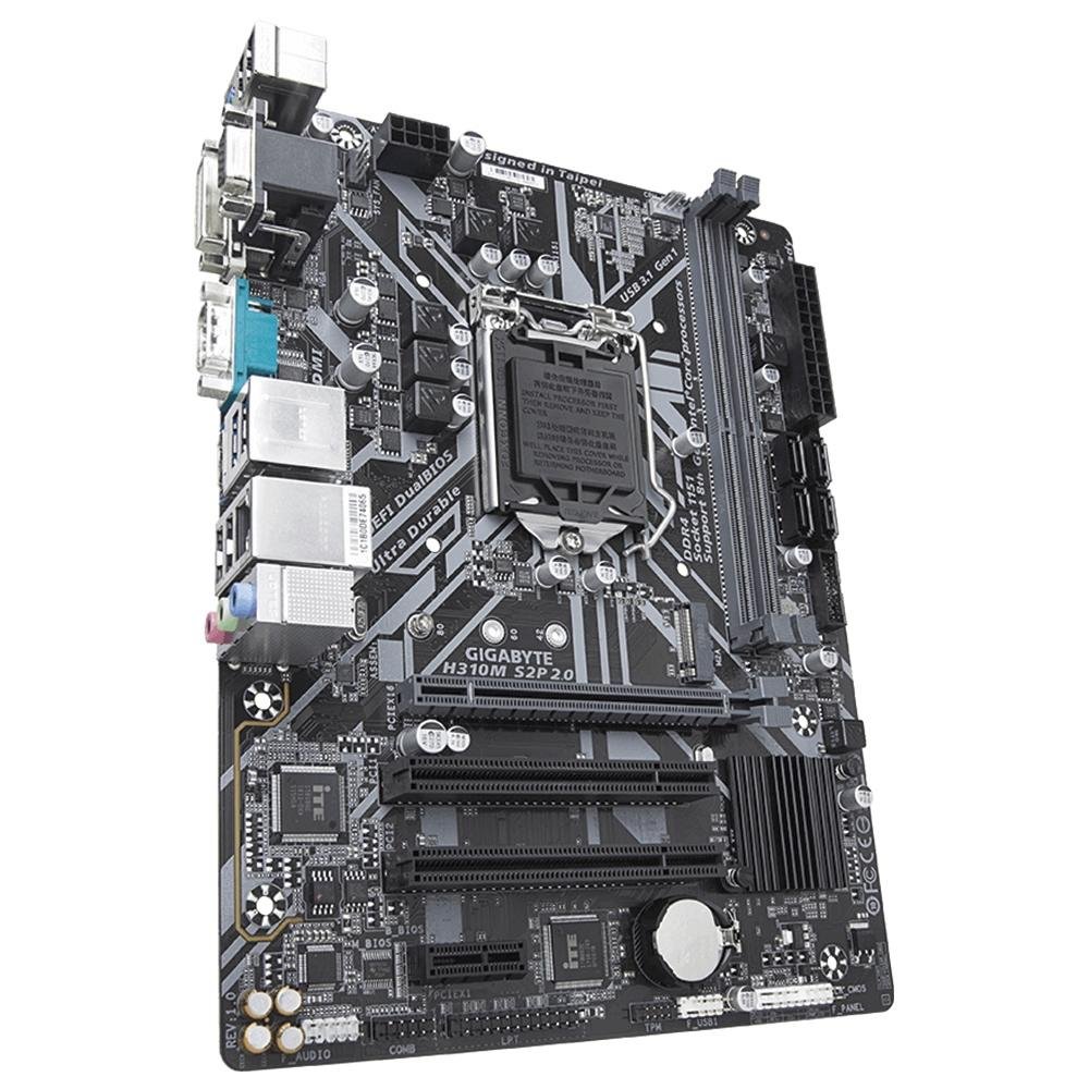 Placa-Mãe Gigabyte H310M S2P 2.0, Intel LGA 1151, mATX, DDR4, Preto - H310M S2P 2.0 Placa-Mãe Gigabyte H310M S2P 2.0, Intel LGA 1151, mATX, DDR4, Preto - H310M S2P 2.0