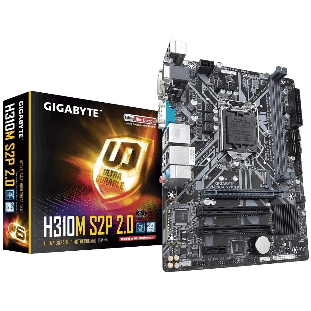 Placa-Mãe Gigabyte H310M S2P 2.0, Intel LGA 1151, mATX, DDR4, Preto - H310M S2P 2.0 Placa-Mãe Gigabyte H310M S2P 2.0, Intel LGA 1151, mATX, DDR4, Preto - H310M S2P 2.0