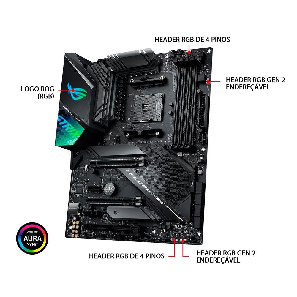 Imagem 8 de 11 do produto Placa-Mãe ASUS ROG Strix X570-F Gaming, AMD AM4, ATX, DDR4, Preto - ROG Strix X570-F Gaming