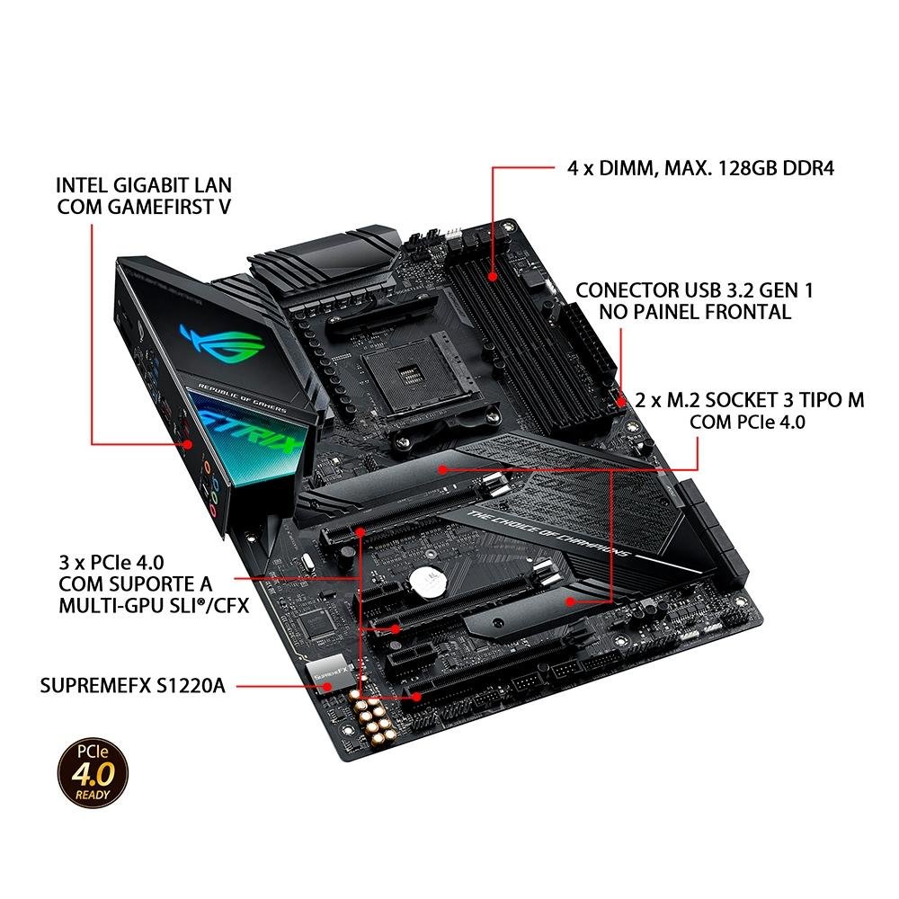 Imagem 9 de 11 do produto Placa-Mãe ASUS ROG Strix X570-F Gaming, AMD AM4, ATX, DDR4, Preto - ROG Strix X570-F Gaming