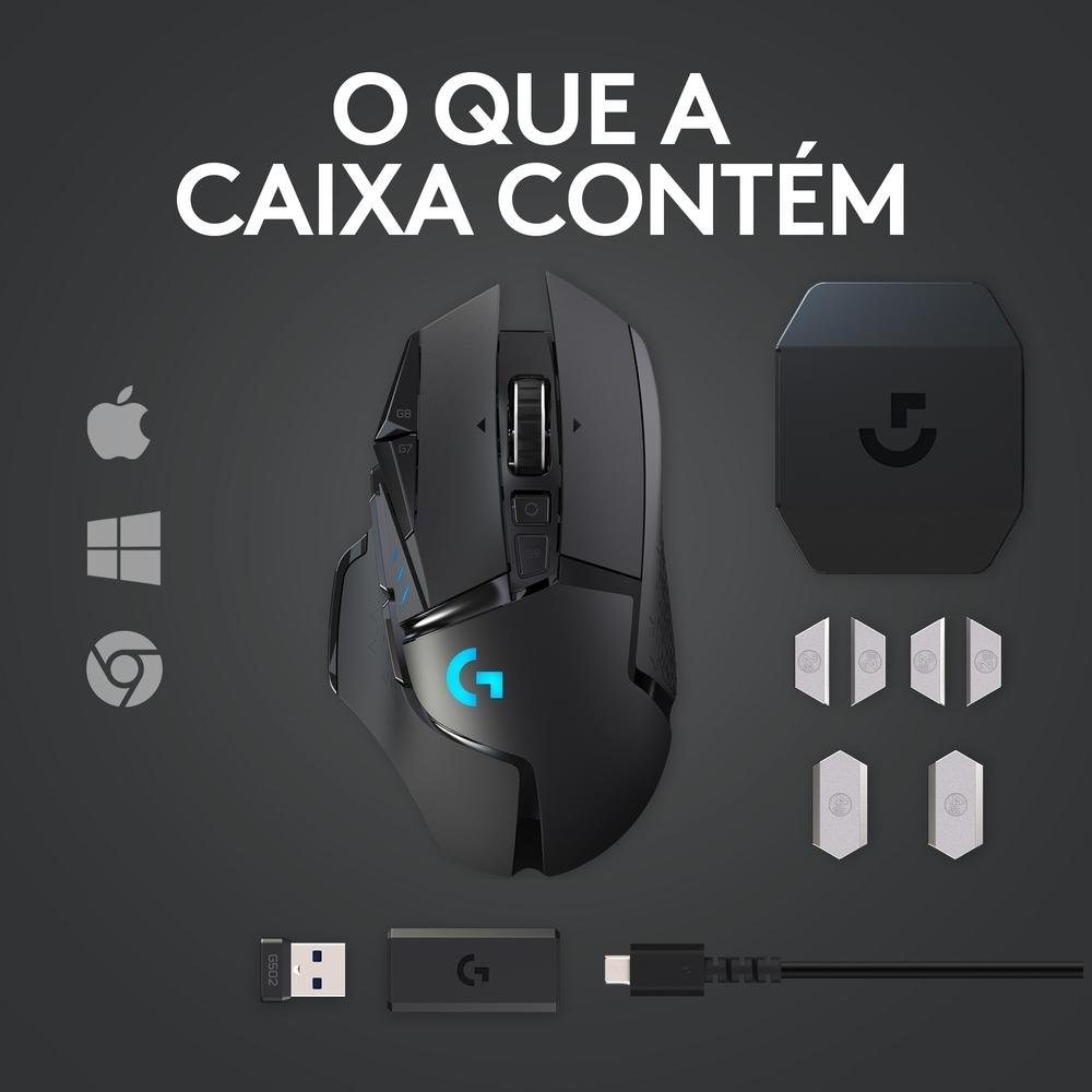Mouse Gamer Sem Fio Logitech G502 LIGHTSPEED RGB LIGHTSYNC, Ajuste Peso, 11 Botões, Recarregável, Compatível POWERPLAY - 910-005566 - view 9