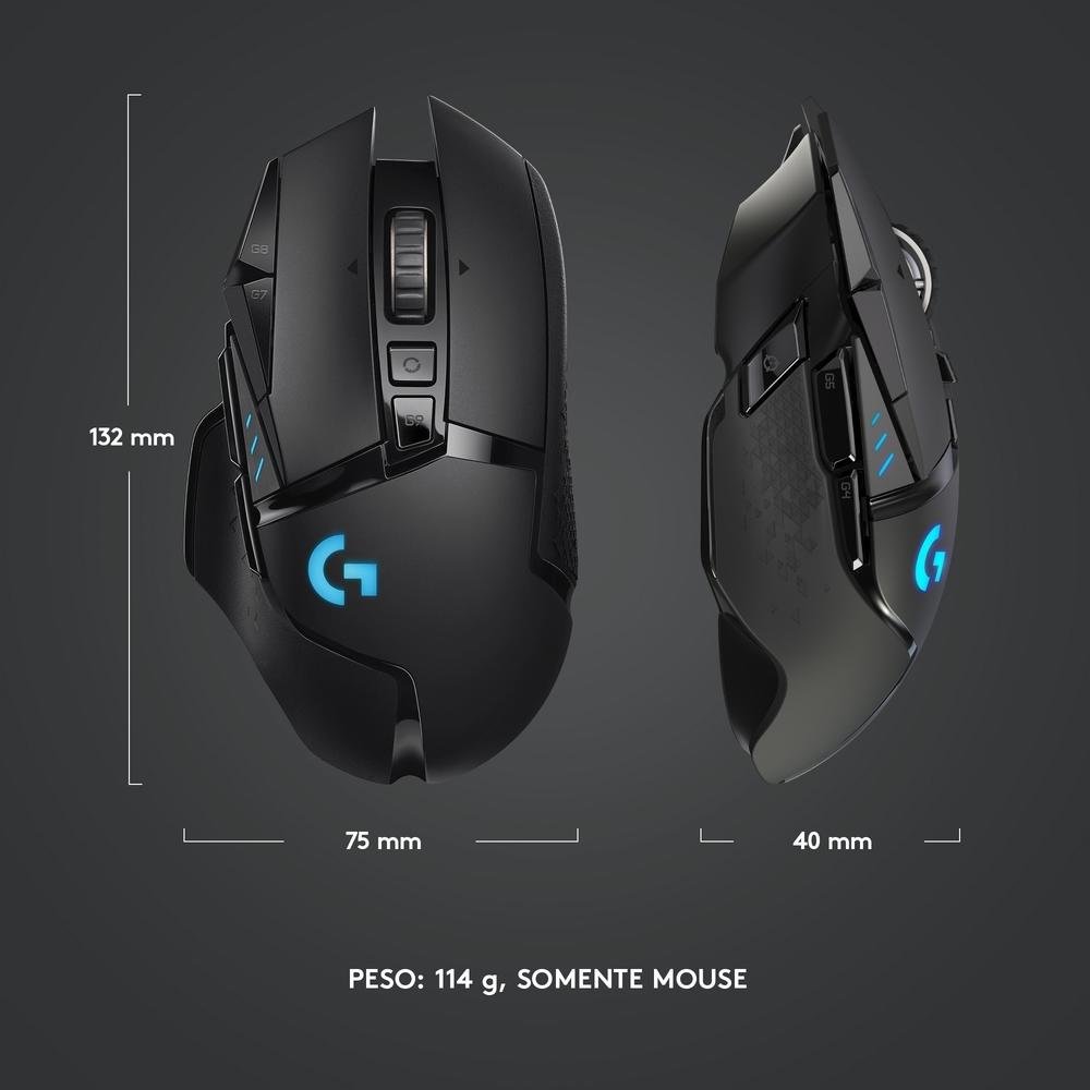 Mouse Gamer Sem Fio Logitech G502 LIGHTSPEED RGB LIGHTSYNC, Ajuste Peso, 11 Botões, Recarregável, Compatível POWERPLAY - 910-005566 - view 10
