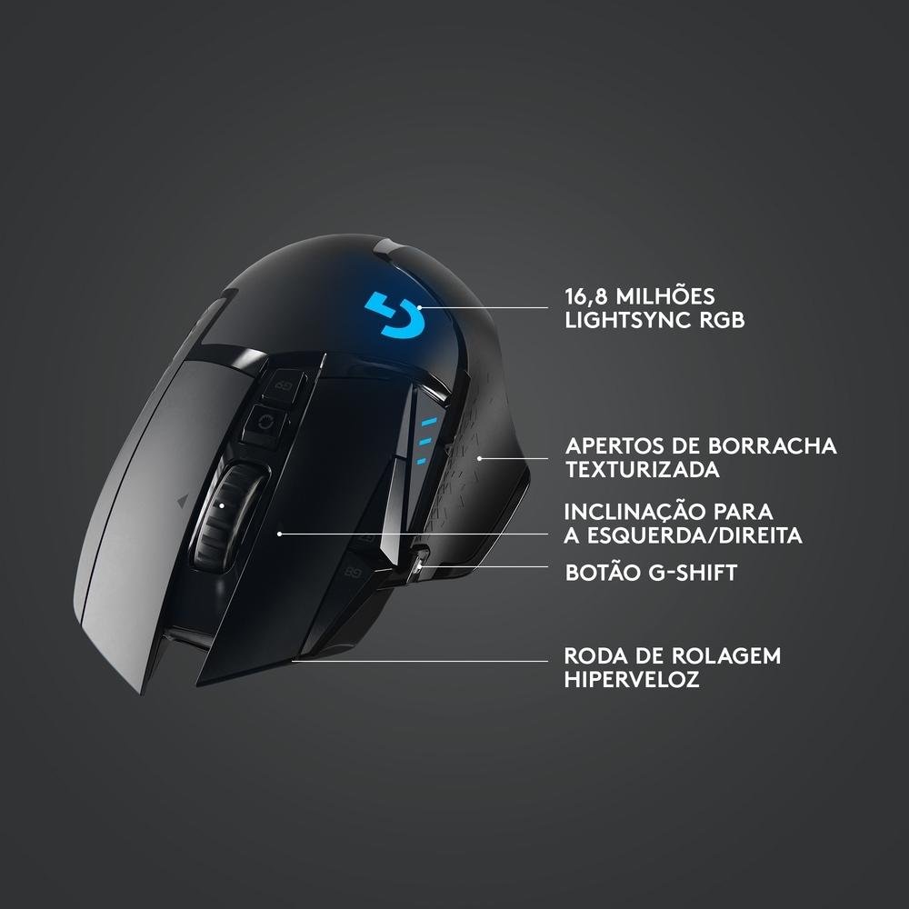 Mouse Gamer Sem Fio Logitech G502 LIGHTSPEED RGB LIGHTSYNC, Ajuste Peso, 11 Botões, Recarregável, Compatível POWERPLAY - 910-005566 - view 6