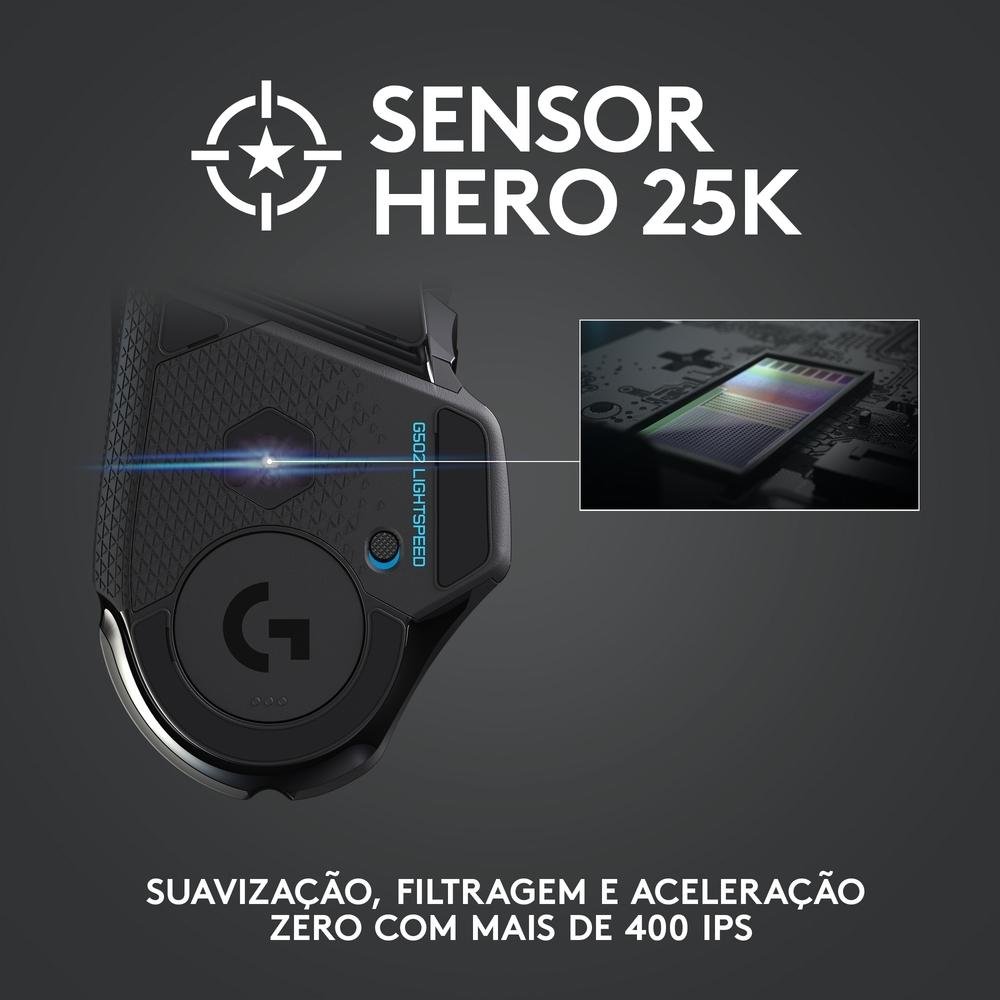 Mouse Gamer Sem Fio Logitech G502 LIGHTSPEED RGB LIGHTSYNC, Ajuste Peso, 11 Botões, Recarregável, Compatível POWERPLAY - 910-005566 - view 4