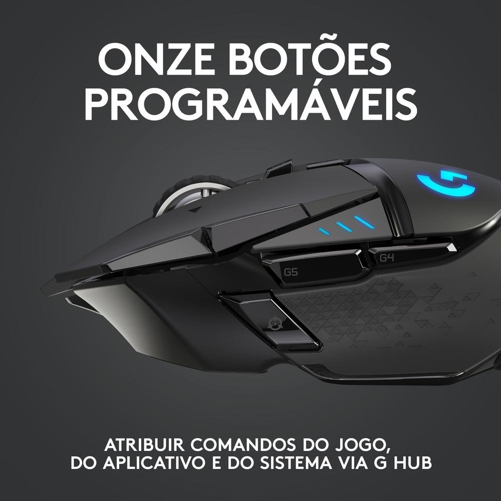 Mouse Gamer Sem Fio Logitech G502 LIGHTSPEED RGB LIGHTSYNC, Ajuste Peso, 11 Botões, Recarregável, Compatível POWERPLAY - 910-005566 - view 5