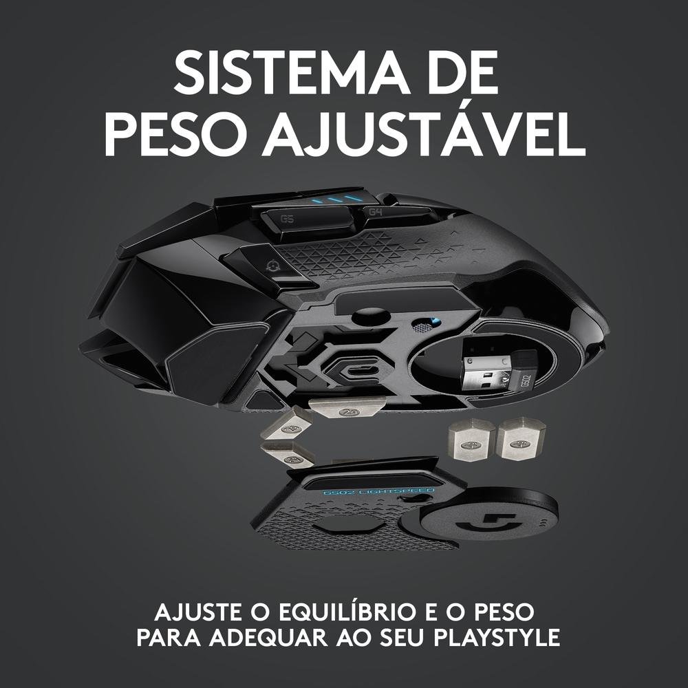 Mouse Gamer Sem Fio Logitech G502 LIGHTSPEED RGB LIGHTSYNC, Ajuste Peso, 11 Botões, Recarregável, Compatível POWERPLAY - 910-005566 - view 8