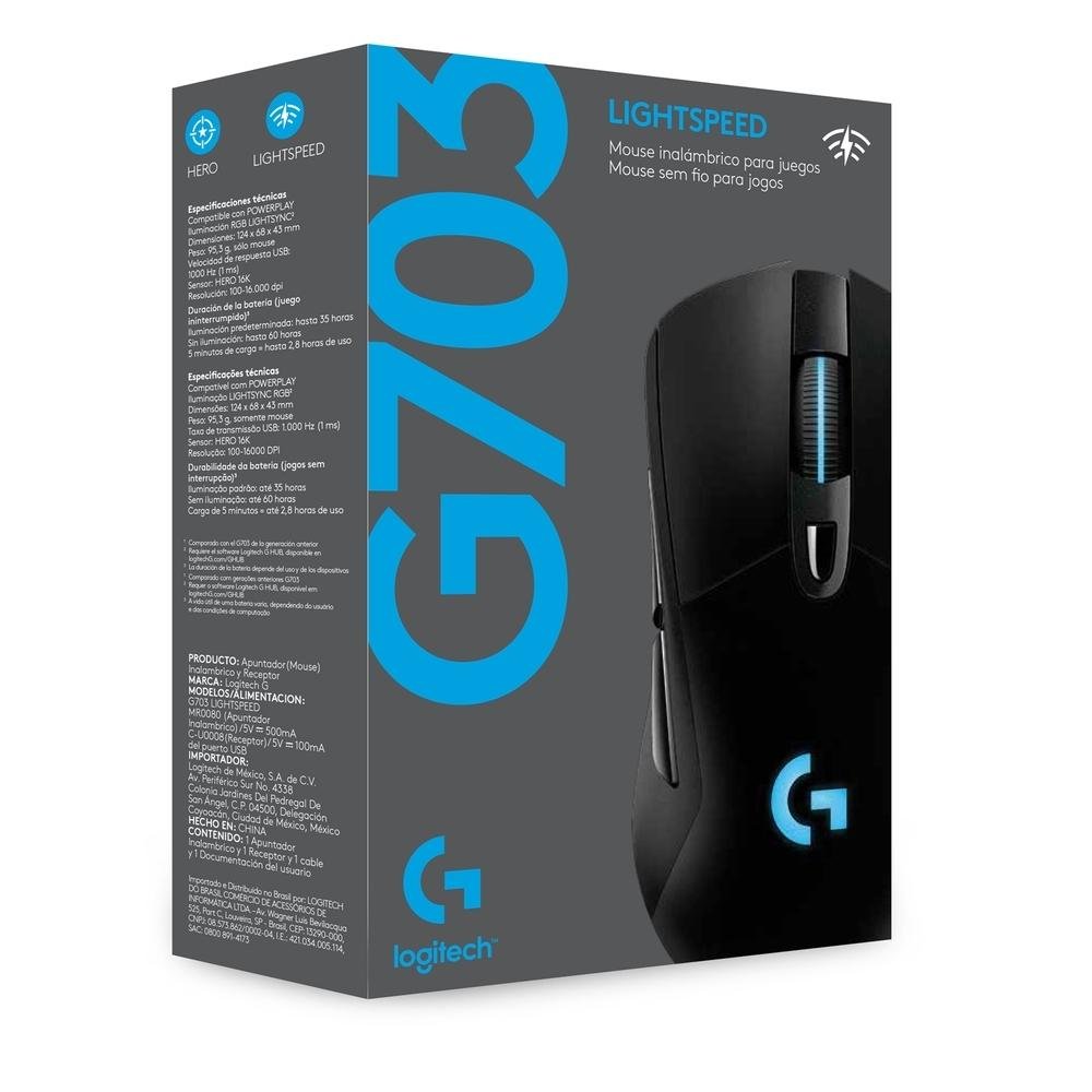 Mouse Gamer Sem Fio Logitech G703 LIGHTSPEED RGB LIGHTSYNC, 6 Botões Programáveis, HERO 25K, Recarregável, Compatível POWERPLAY - 910-005639 - view 9