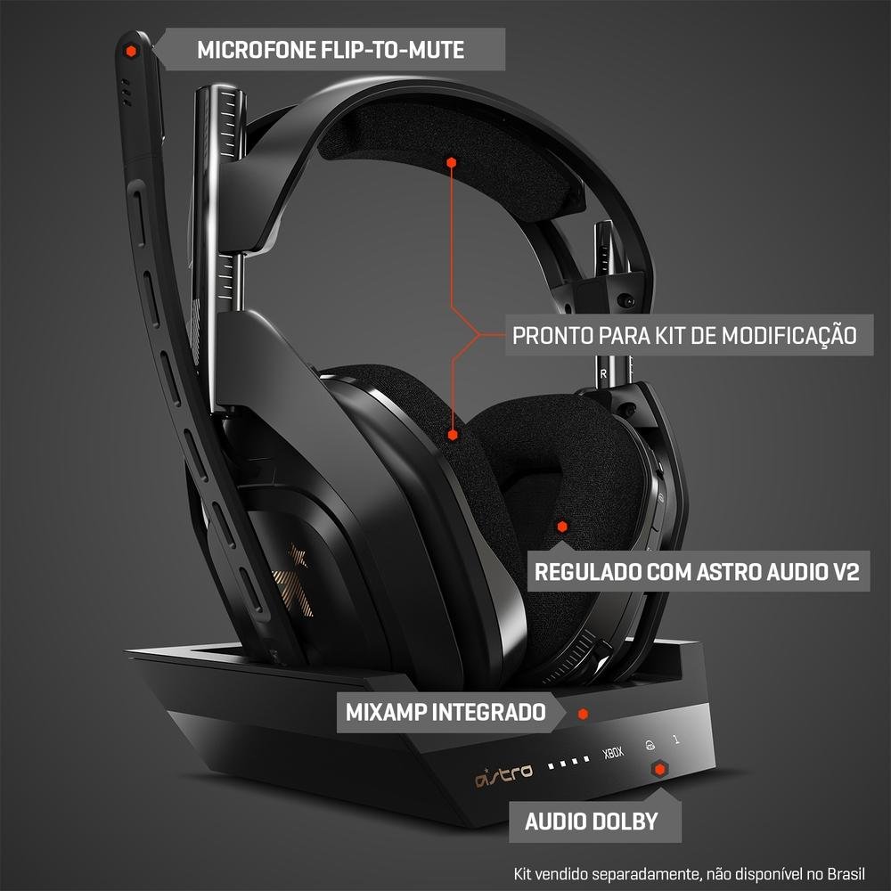 Headset Gamer Sem Fio Astro A50 + Base Station Gen 4 com Áudio Dolby Atmos para Xbox Series, Xbox One, PC, Mac - Preto - 939-001681