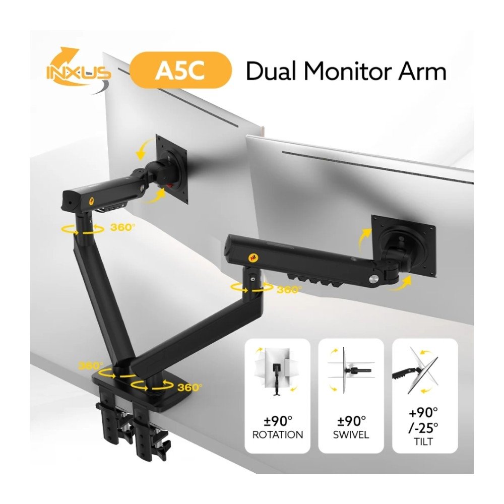 Imagem 3 de 8 do produto Suporte de Mesa Articulado para 2 Monitores de 17" a 32" North Bayou, com Pistão a Gás, VESA, Preto - A5C NB