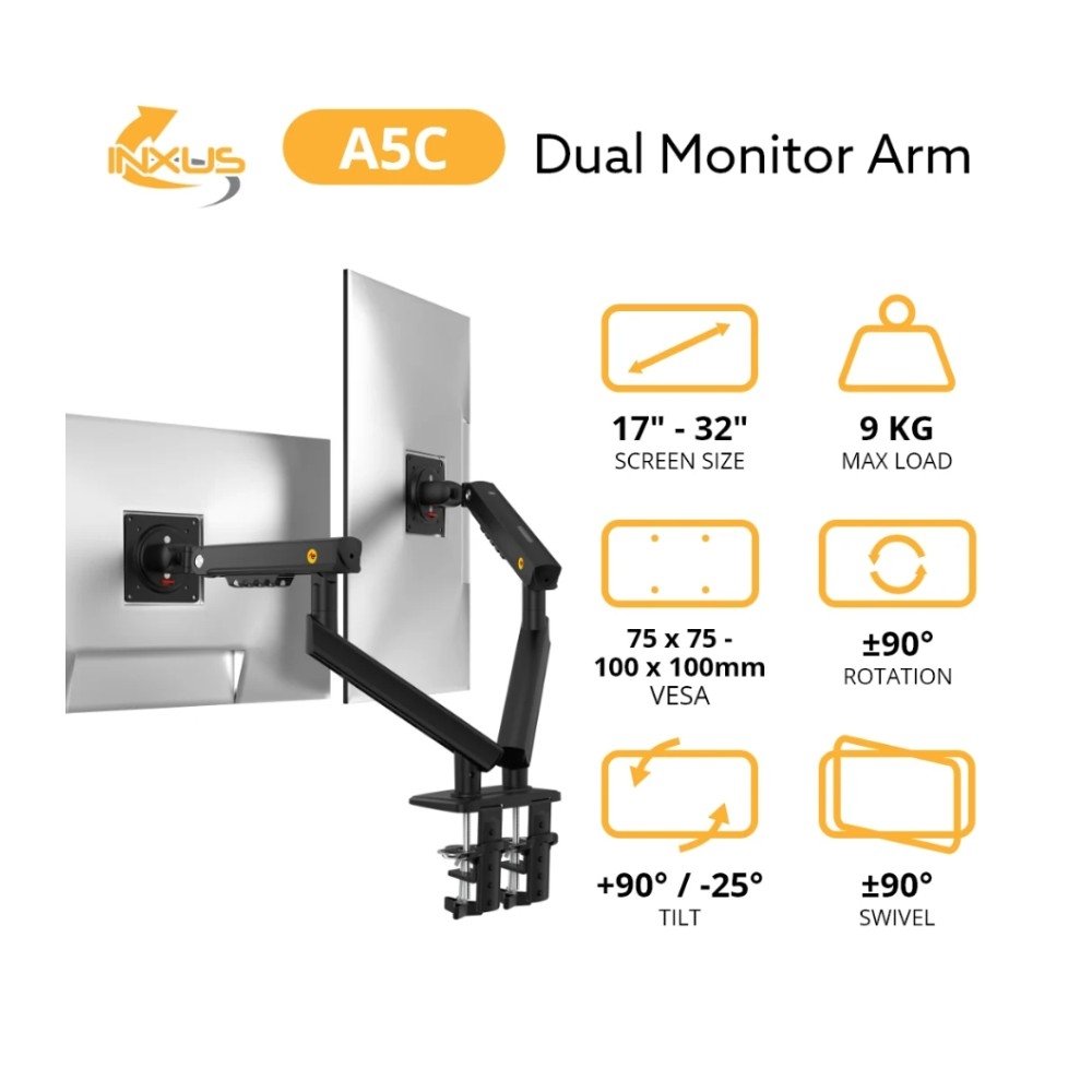 Imagem 4 de 8 do produto Suporte de Mesa Articulado para 2 Monitores de 17" a 32" North Bayou, com Pistão a Gás, VESA, Preto - A5C NB