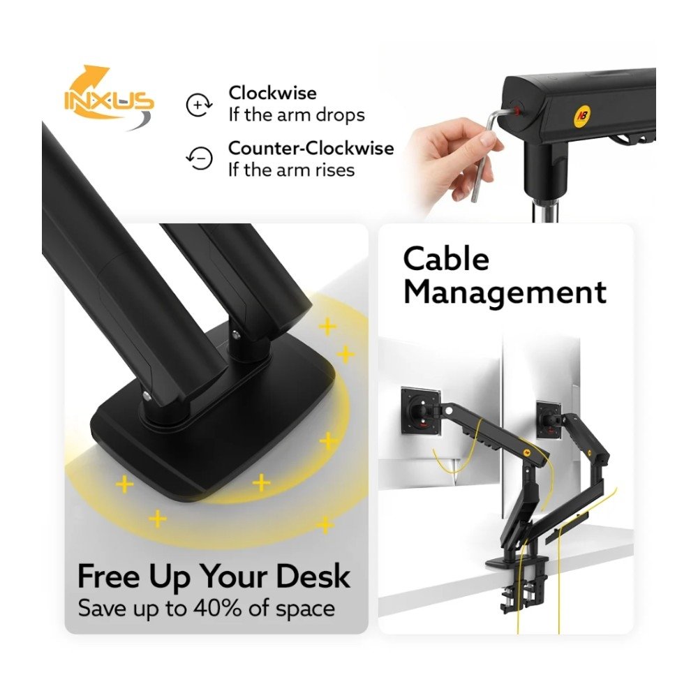 Imagem 6 de 8 do produto Suporte de Mesa Articulado para 2 Monitores de 17" a 32" North Bayou, com Pistão a Gás, VESA, Preto - A5C NB