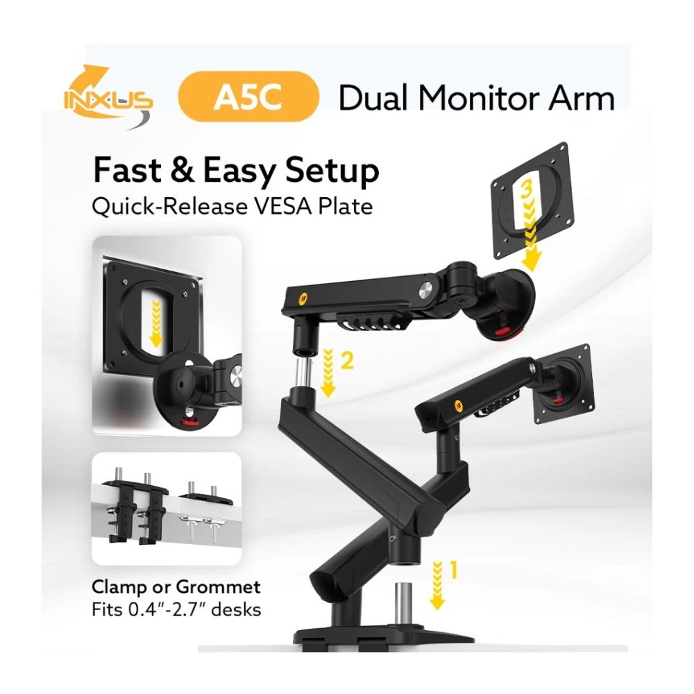Imagem 7 de 8 do produto Suporte de Mesa Articulado para 2 Monitores de 17" a 32" North Bayou, com Pistão a Gás, VESA, Preto - A5C NB