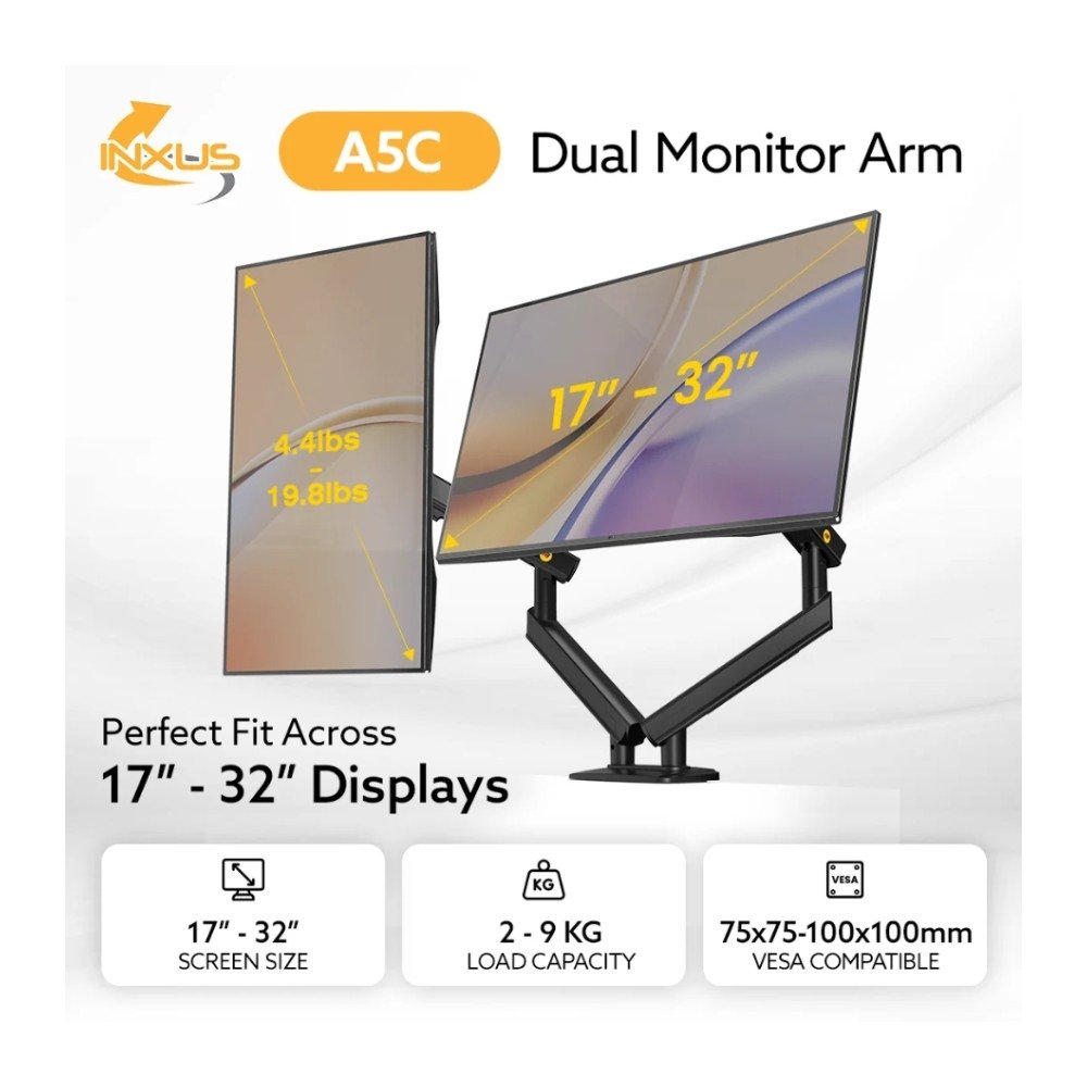 Imagem 8 de 8 do produto Suporte de Mesa Articulado para 2 Monitores de 17" a 32" North Bayou, com Pistão a Gás, VESA, Preto - A5C NB