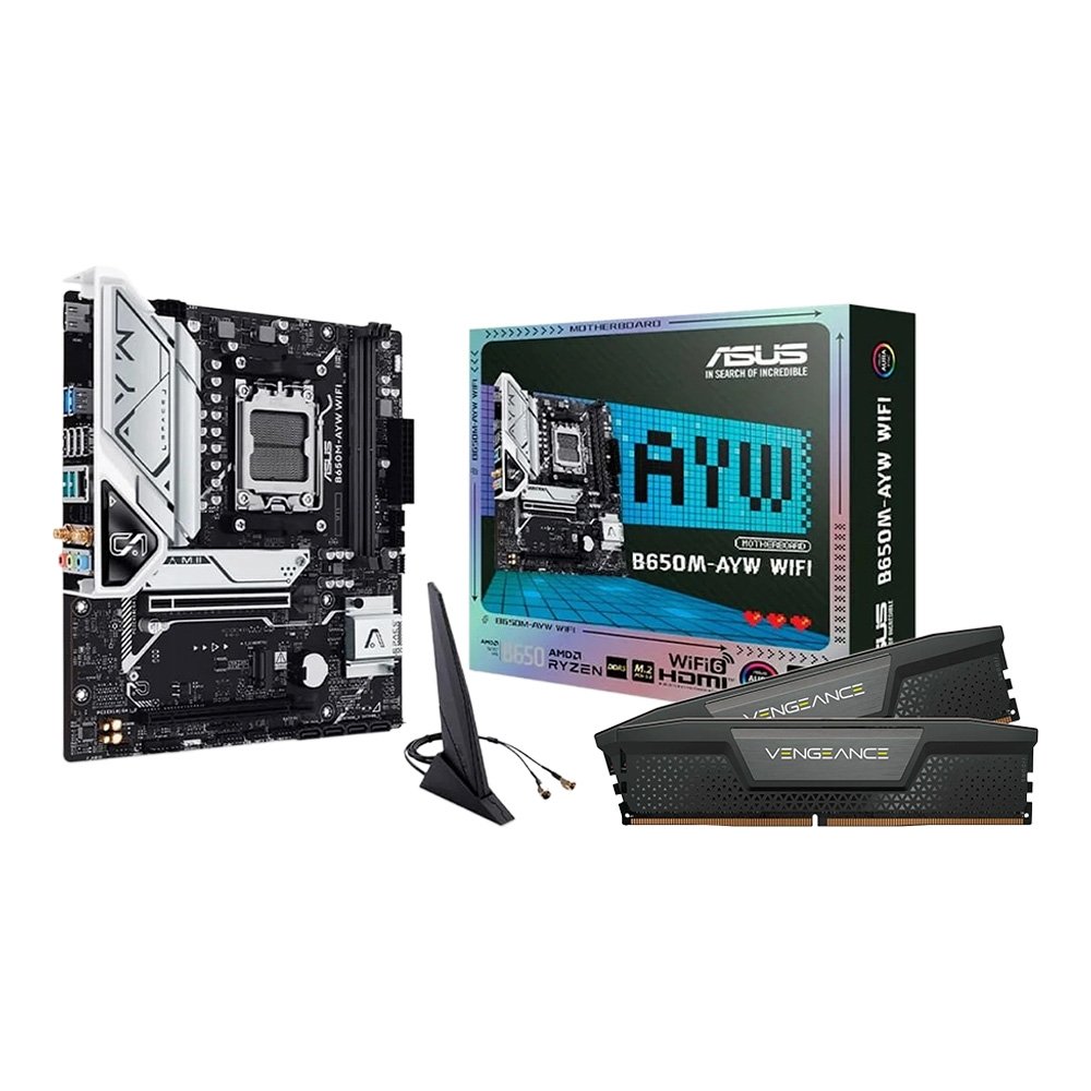 Memória RAM Corsair Vengeance, 32GB (2x16GB) + Placa Mãe ASUS B650M-AYW Wi-Fi