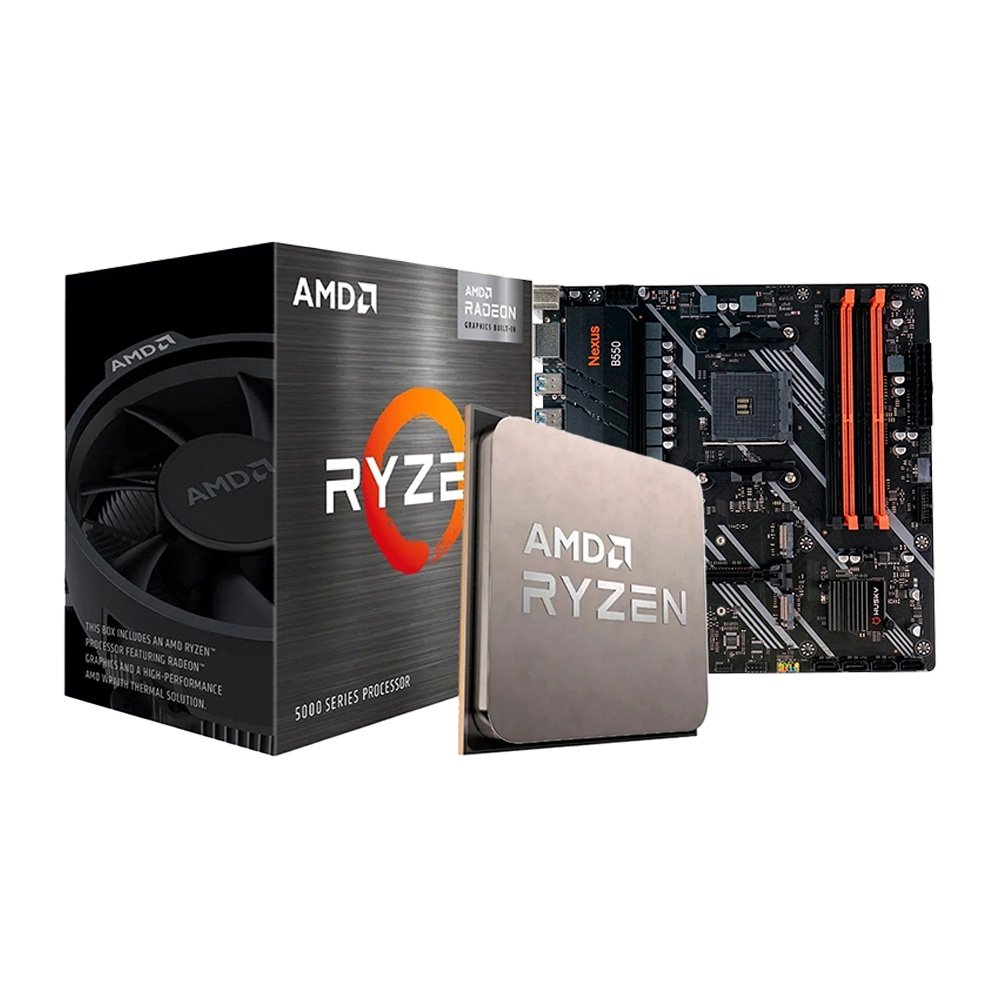 Kit Placa-Mãe Husky Nexus B550, M.2 NVMe, DDR4 3200MHz + Processador AMD Ryzen 7 5700G, 3.8GHz
