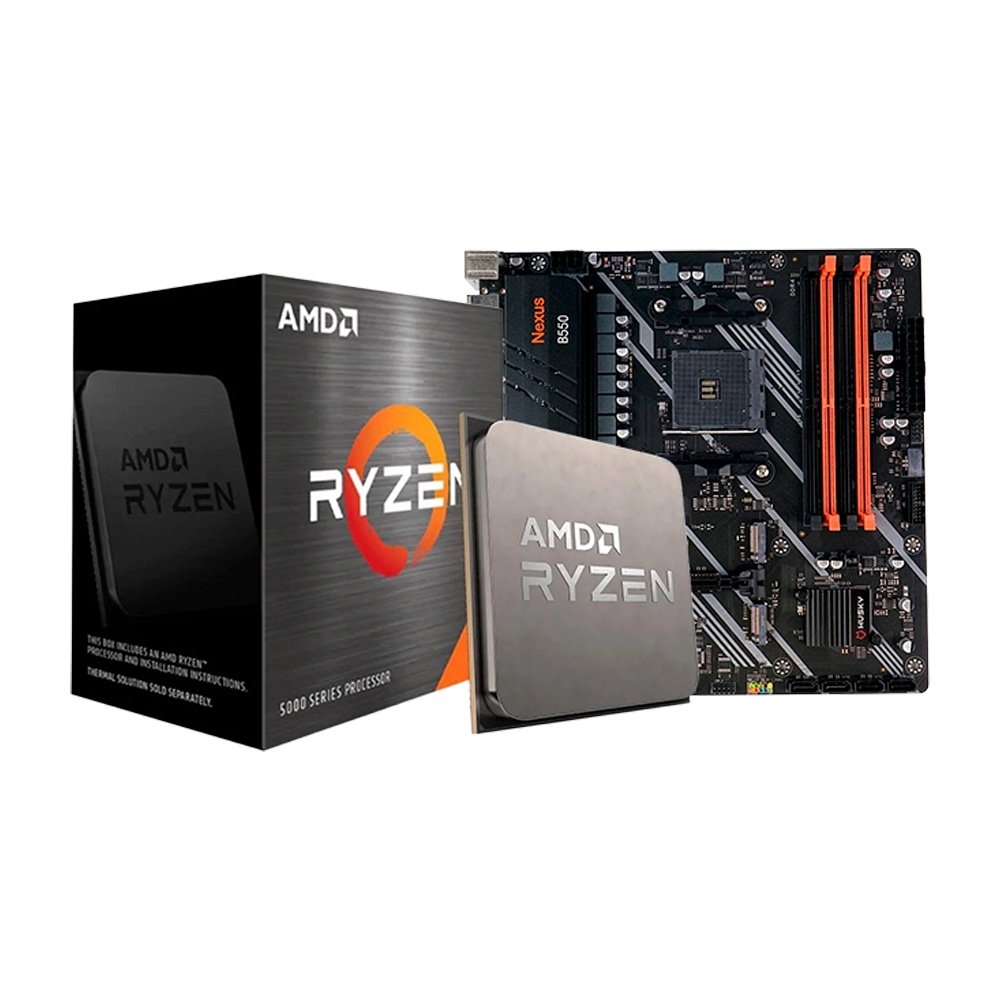 Kit Placa-Mãe Husky Nexus B550, M.2 NVMe, DDR4 3200MHz + Processador AMD Ryzen 7 5700X, 3.4GHz