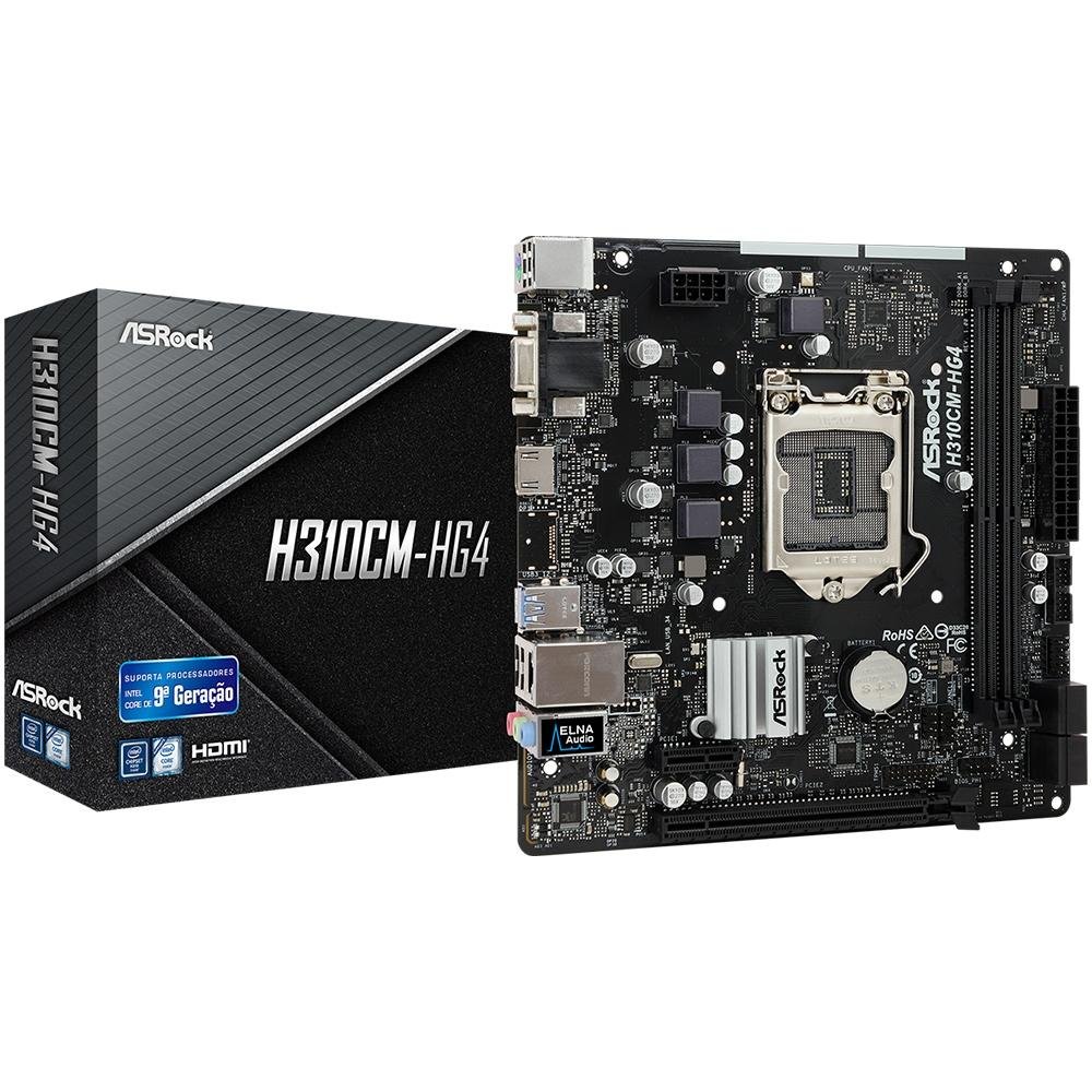 Placa-Mãe ASRock H310CM-HG4, Intel LGA 1151, mATX, DDR4, Preto - H310CM-HG4 Placa-Mãe ASRock H310CM-HG4, Intel LGA 1151, mATX, DDR4, Preto - H310CM-HG4