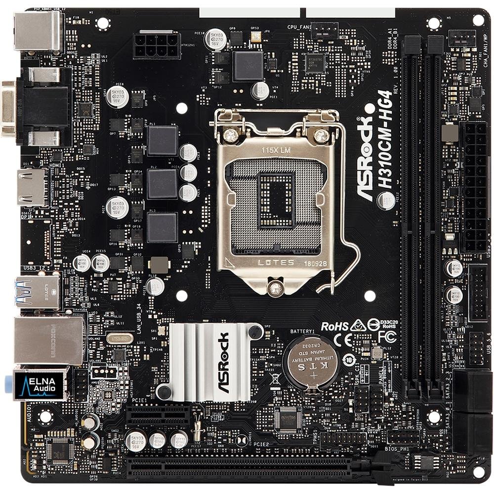 Placa-Mãe ASRock H310CM-HG4, Intel LGA 1151, mATX, DDR4, Preto - H310CM-HG4 Placa-Mãe ASRock H310CM-HG4, Intel LGA 1151, mATX, DDR4, Preto - H310CM-HG4