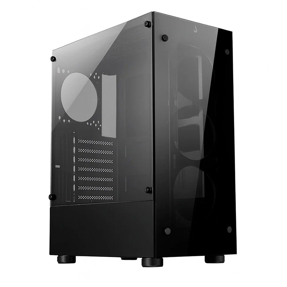 Imagem 2 de 10 do produto Gabinete Gamer Rise Mode Glass 06X, Mid Tower, ATX, Lateral em Vidro Fumê e Frontal em Vidro Temperado, Sem FANs, Preto + Ventoinha Rise Mode Galaxy Motherboard, 120mm, RGB, Preto
