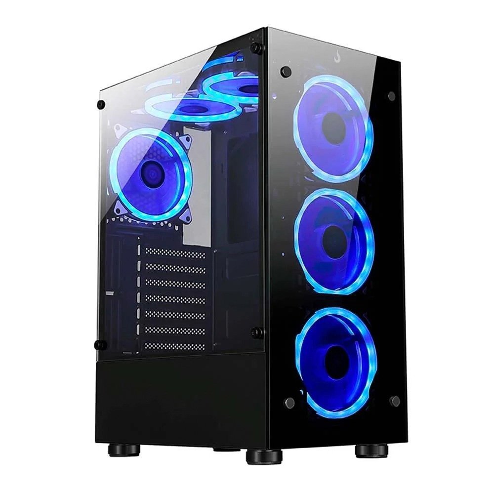 Imagem 3 de 10 do produto Gabinete Gamer Rise Mode Glass 06X, Mid Tower, ATX, Lateral em Vidro Fumê e Frontal em Vidro Temperado, Sem FANs, Preto + Ventoinha Rise Mode Galaxy Motherboard, 120mm, RGB, Preto