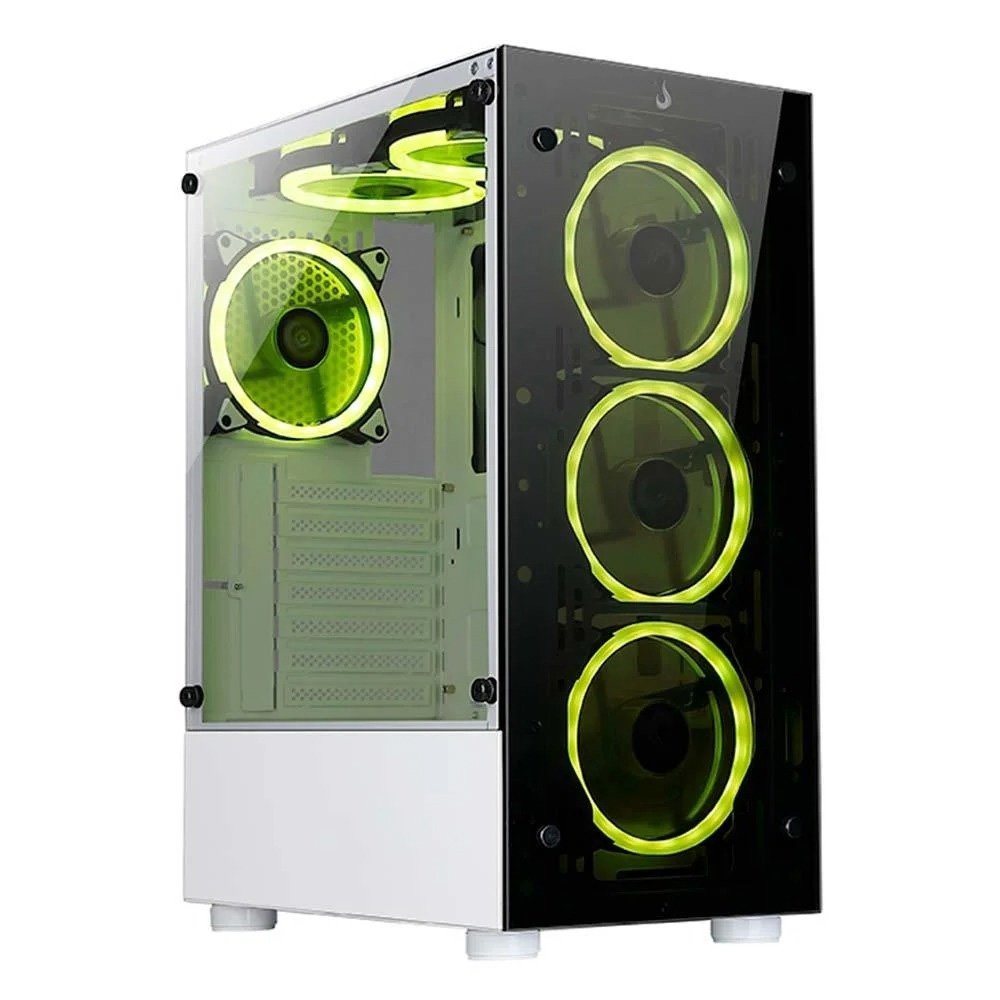 Imagem 2 de 9 do produto Gabinete Gamer Rise Mode Glass 06X Frost, Mid Tower, ATX, Frontal e Lateral em Vidro Temperado, Sem FANs, Branco + Ventoinha Rise Mode Galaxy Motherboard, 120mm, RGB, Preto