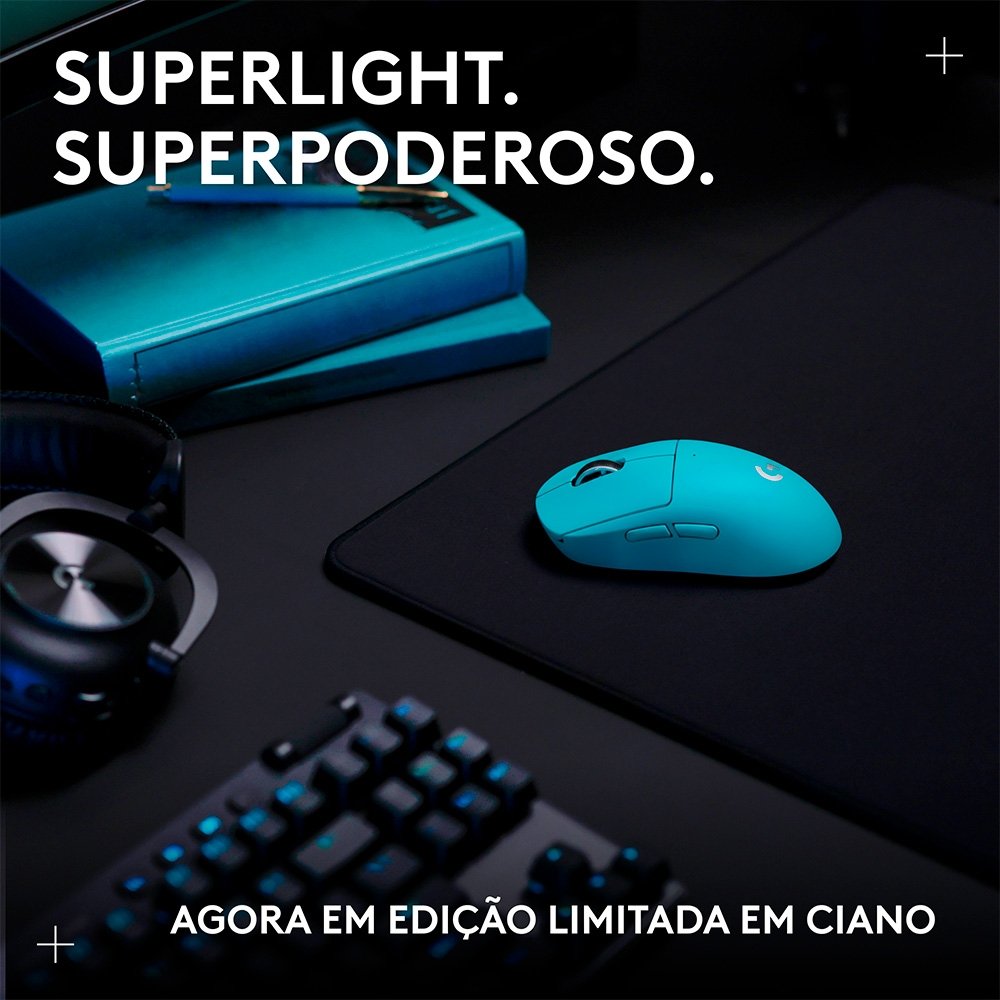 Mouse Gamer Sem Fio Logitech G PRO X SUPERLIGHT 2 com 5 Botões, 60g, Sensor 44K DPI, Taxa de Resposta de 8 kHz, PC/Mac, Ciano - 910-007693 - view 3