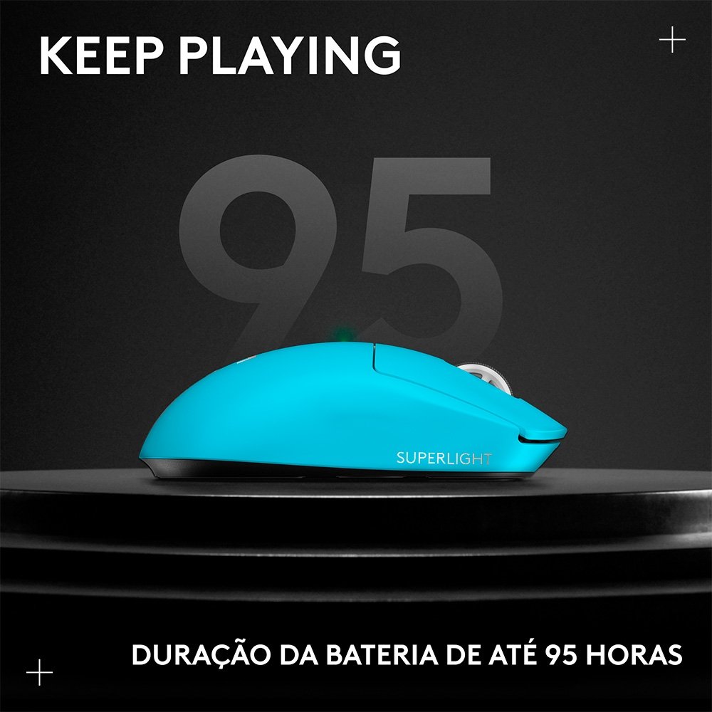 Mouse Gamer Sem Fio Logitech G PRO X SUPERLIGHT 2 com 5 Botões, 60g, Sensor 44K DPI, Taxa de Resposta de 8 kHz, PC/Mac, Ciano - 910-007693 - view 7