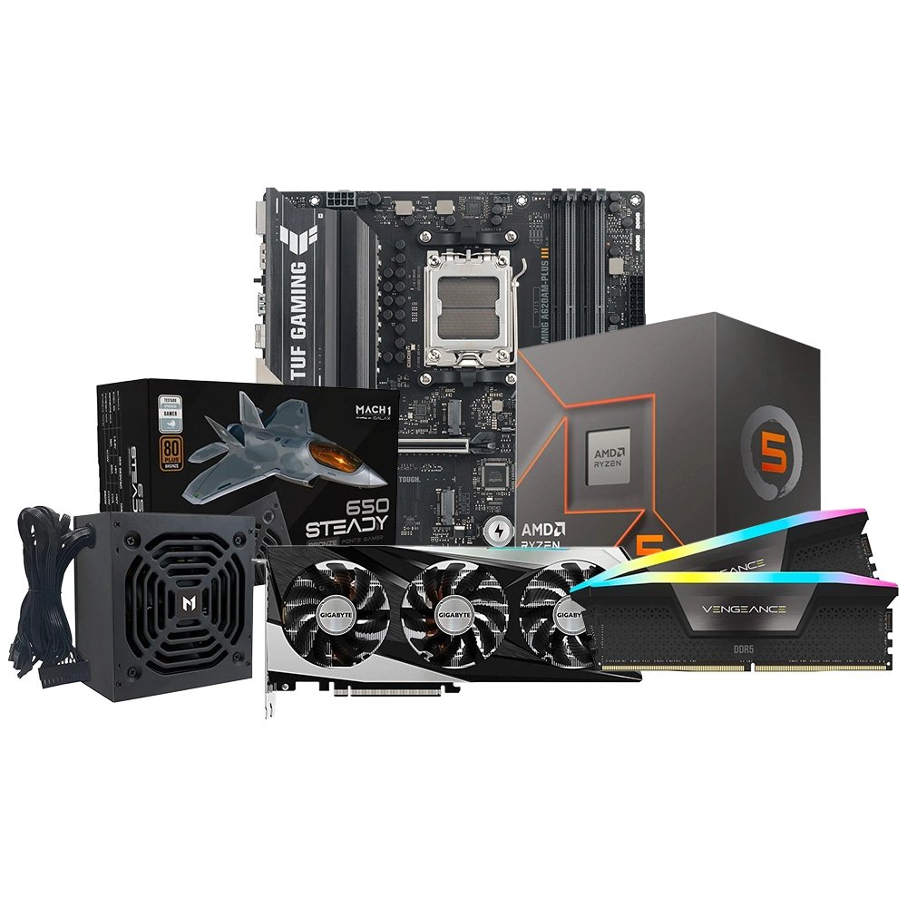 Kit Upgrade AMD Ryzen 5 8600G + ASUS TUF Gaming A620AM-PLUS + 16GB DDR5 + RX 7600 OC 8GB + Fonte 650W