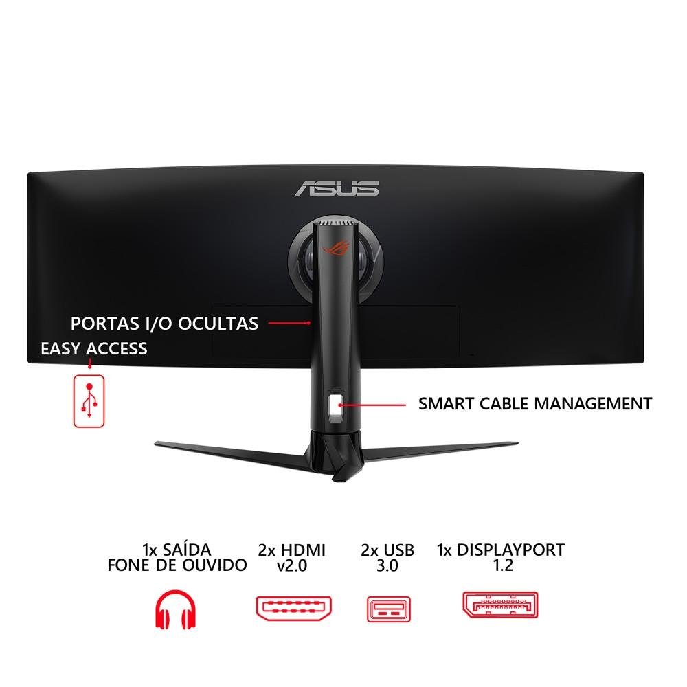 Monitor Gamer Curvo ASUS ROG Swift 49", DFHD, UltraWide, 144Hz, FreeSync Premium Pro, HDR 400, Altura Ajustável, Som Integrado - XG49VQ