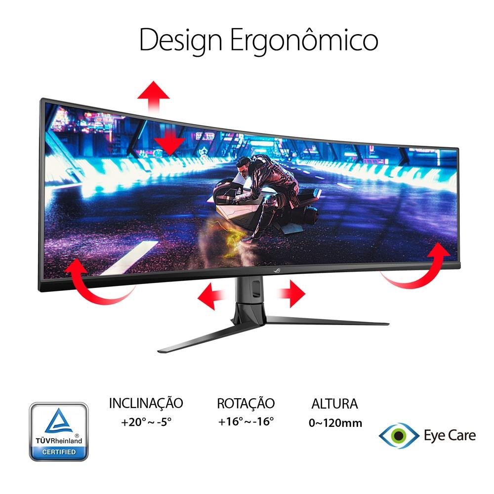 Monitor Gamer Curvo ASUS ROG Swift 49", DFHD, UltraWide, 144Hz, FreeSync Premium Pro, HDR 400, Altura Ajustável, Som Integrado - XG49VQ