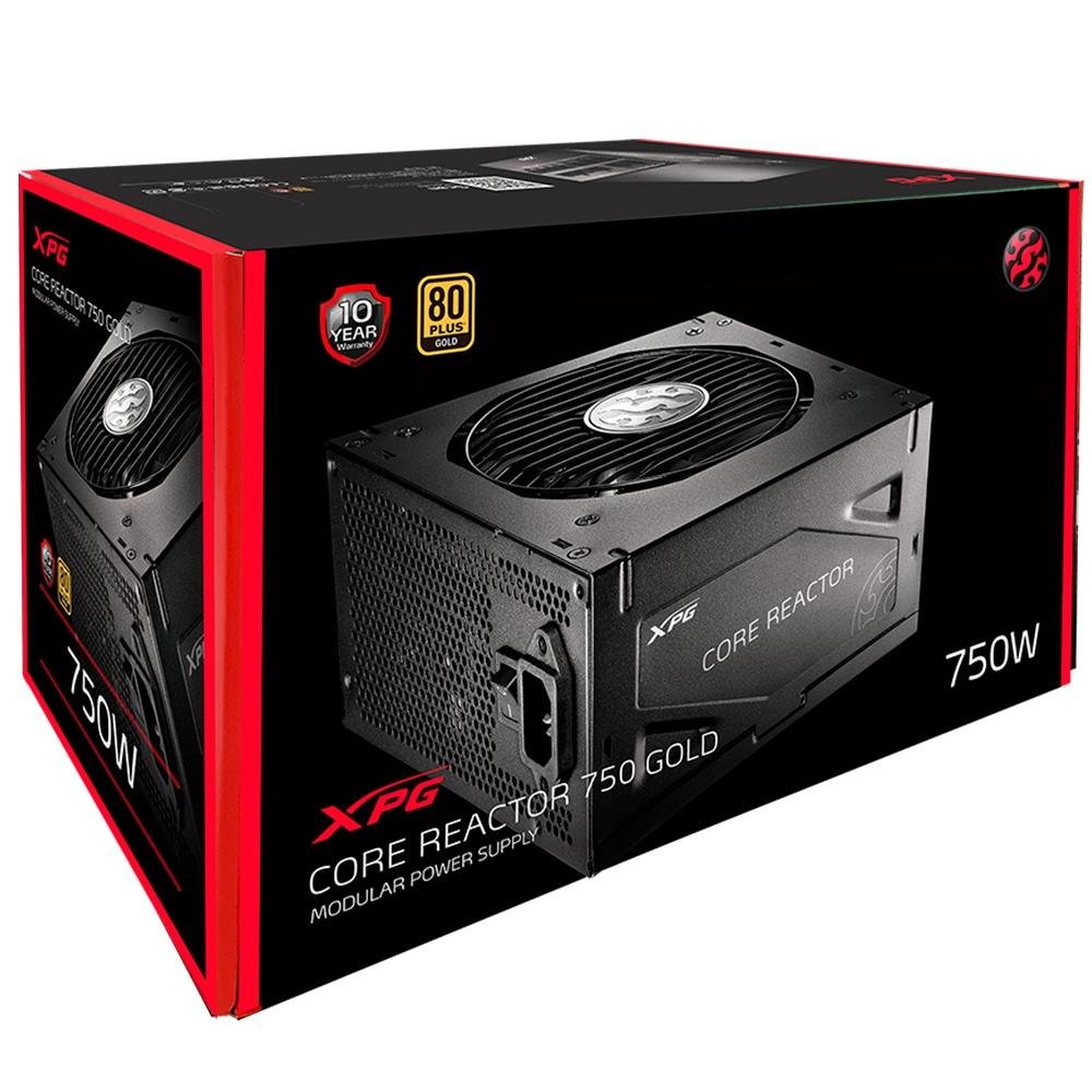 Fonte XPG Core Reactor, 750W, 80 Plus Gold, Modular, PFC Ativo, Com Cabo, Preto - Core Reactor Fonte XPG Core Reactor, 750W, 80 Plus Gold, Modular, PFC Ativo, Com Cabo, Preto - Core Reactor